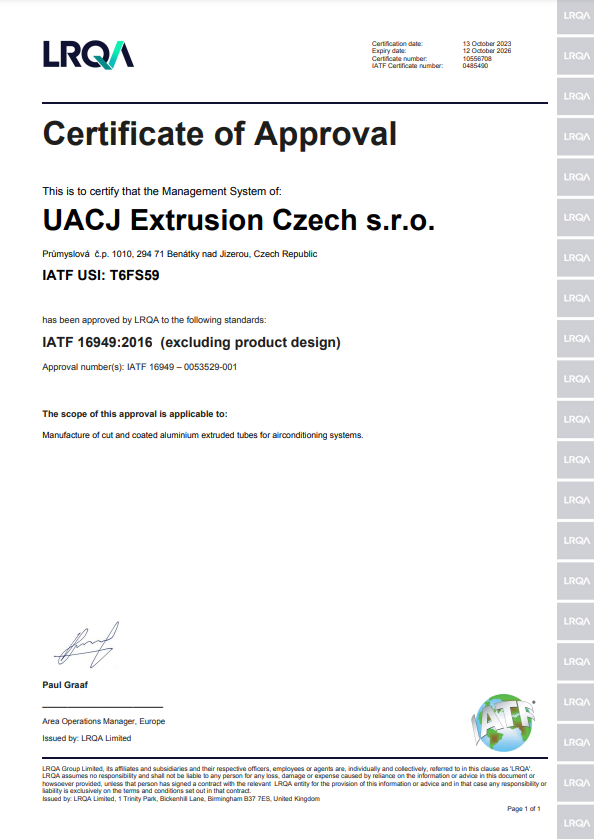 Certificate IATF 16949:2016